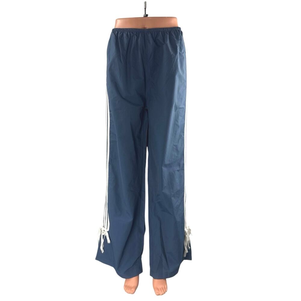 NEW Pacsun Women's Blue Side Stripe High Rise Wide Leg Baggy Track Pants Size M